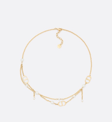 Petit CD Necklace • Gold-Finish Metal and White Resin Pearls