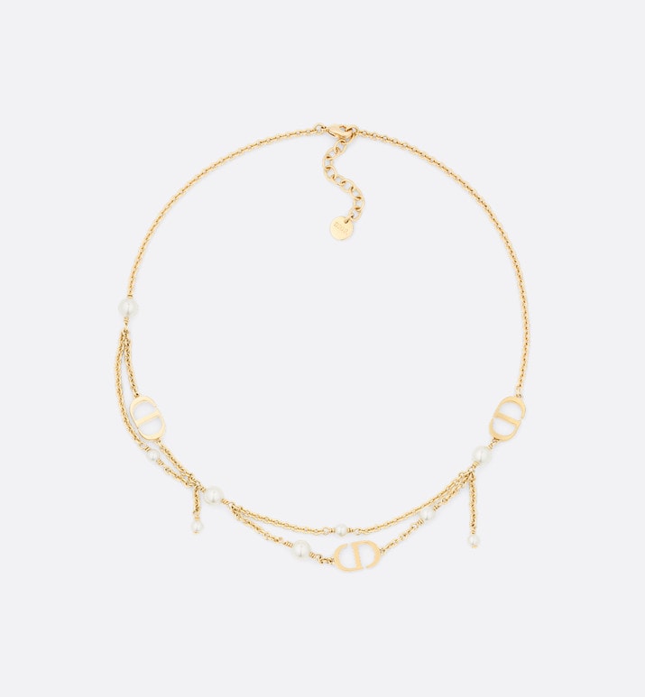 Petit CD Necklace • Gold-Finish Metal and White Resin Pearls