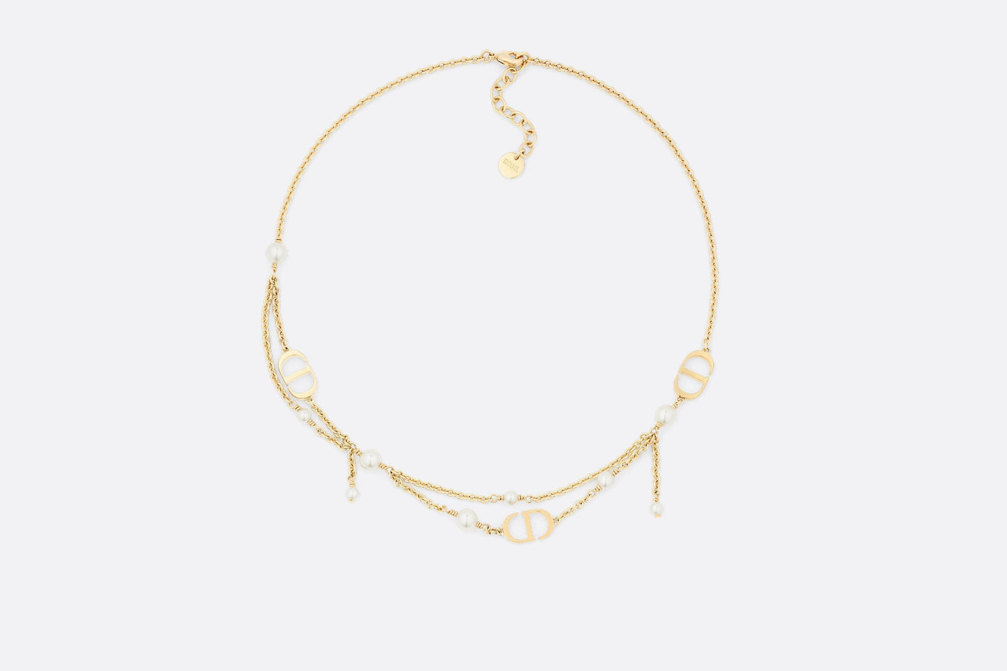 Petit CD Necklace • Gold-Finish Metal and White Resin Pearls