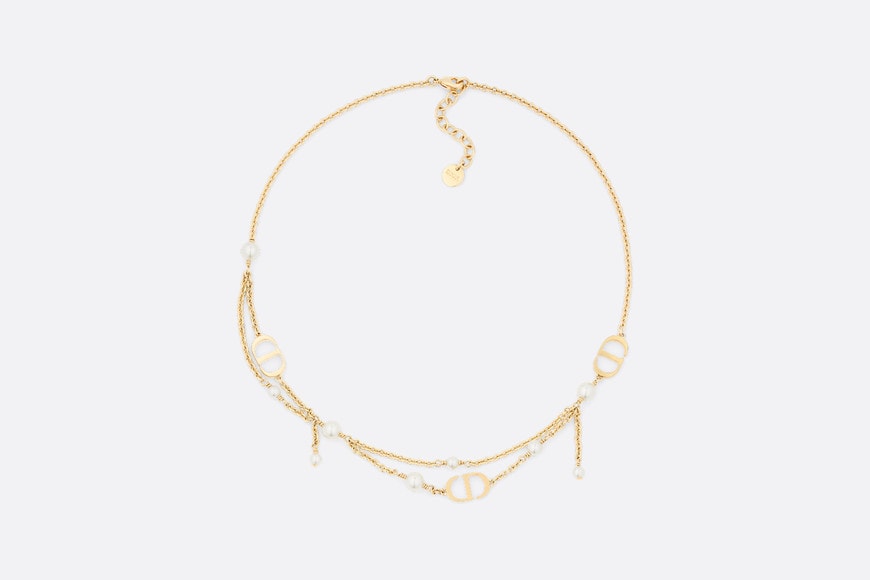 Petit CD Necklace • Gold-Finish Metal and White Resin Pearls