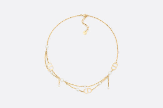 Petit CD Necklace • Gold-Finish Metal and White Resin Pearls