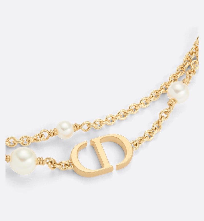 Petit CD Necklace • Gold-Finish Metal and White Resin Pearls