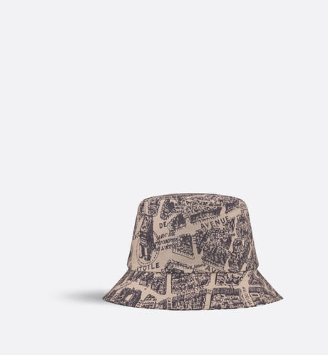 Teddy-D Plan de Paris Reversible Small Brim Bucket Hat • Beige and Black Cotton Blend