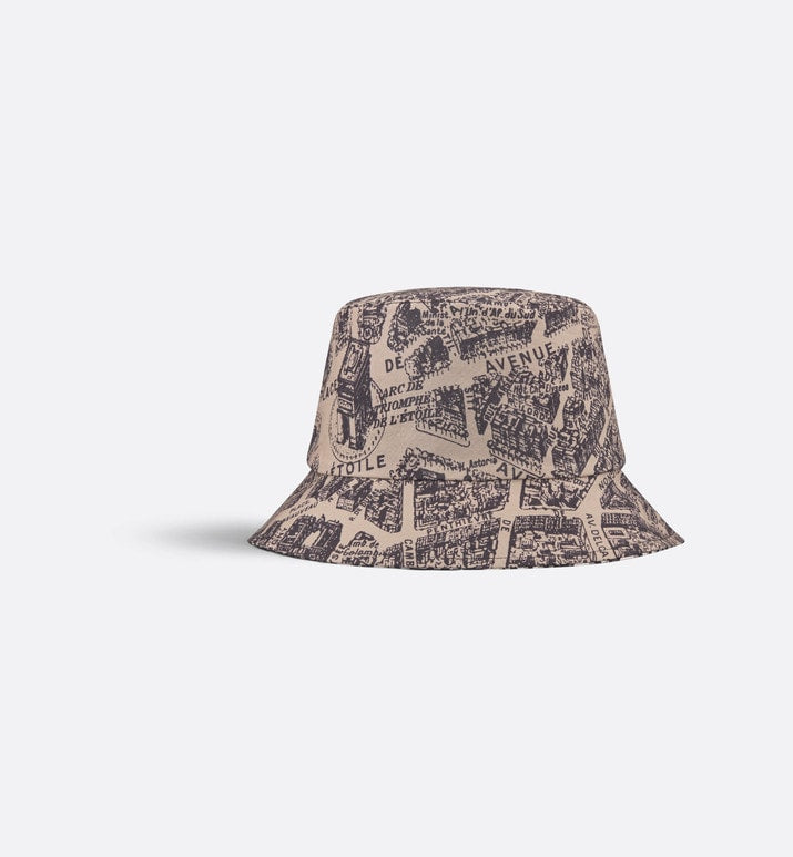 Teddy-D Plan de Paris Reversible Small Brim Bucket Hat • Beige and Black Cotton Blend