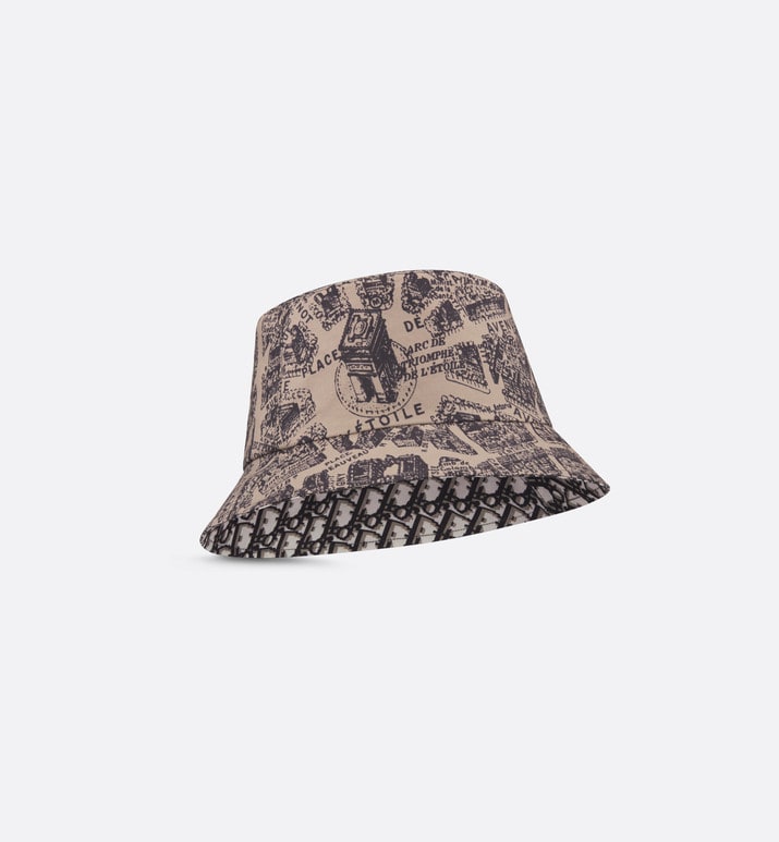 Teddy-D Plan de Paris Reversible Small Brim Bucket Hat • Beige and Black Cotton Blend