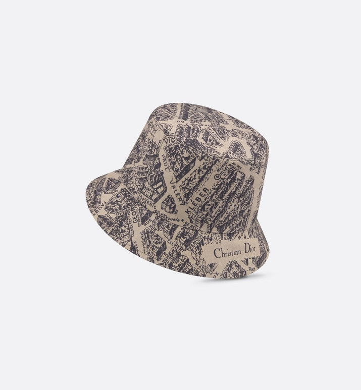 Teddy-D Plan de Paris Reversible Small Brim Bucket Hat • Beige and Black Cotton Blend