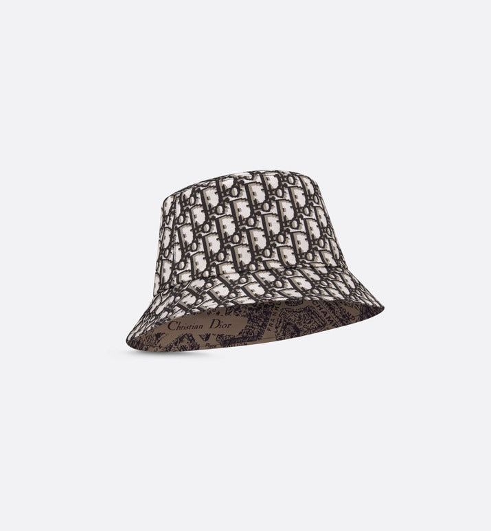 Teddy-D Plan de Paris Reversible Small Brim Bucket Hat • Beige and Black Cotton Blend