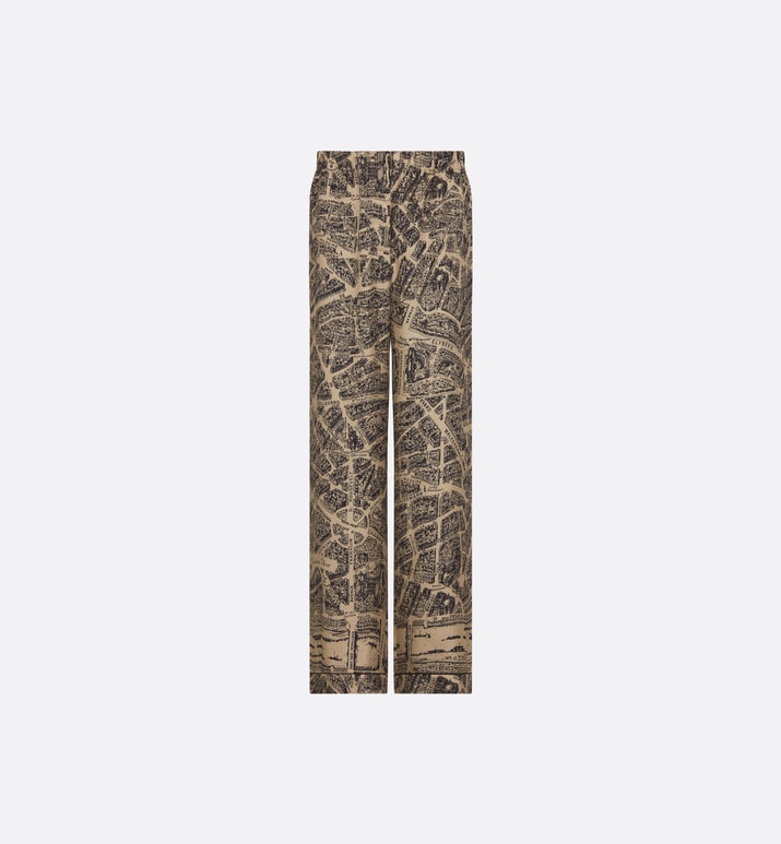 Dior Chez Moi Pants • Beige and Black Silk Twill with Plan de Paris Motif