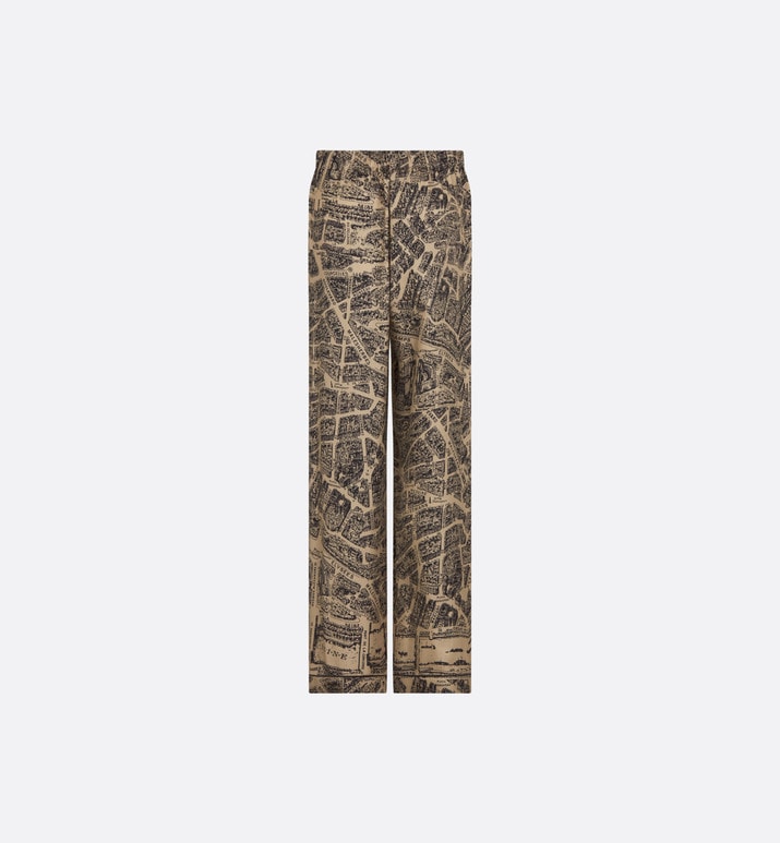Dior Chez Moi Pants • Beige and Black Silk Twill with Plan de Paris Motif