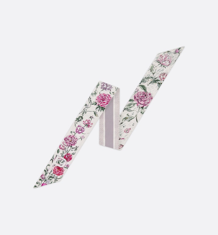 ABCDior P Pivoine - Pluie Magique Mitzah Scarf • Ivory Multicolor Silk Twill