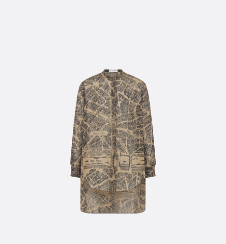 Blouse • Beige and Black Cotton Voile with Plan de Paris Motif