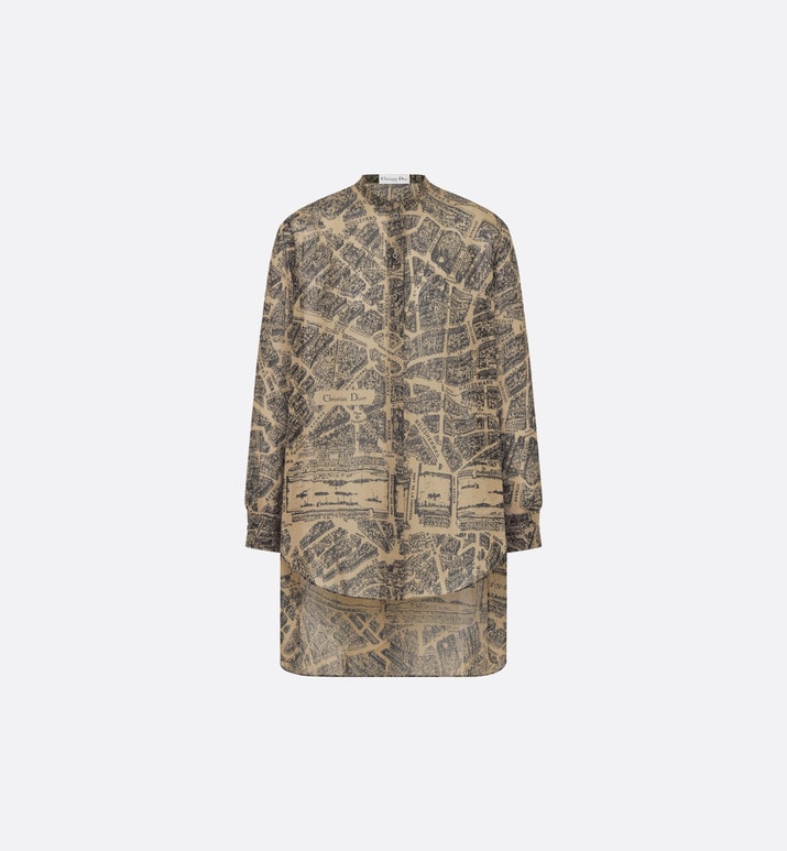 Blouse • Beige and Black Cotton Voile with Plan de Paris Motif