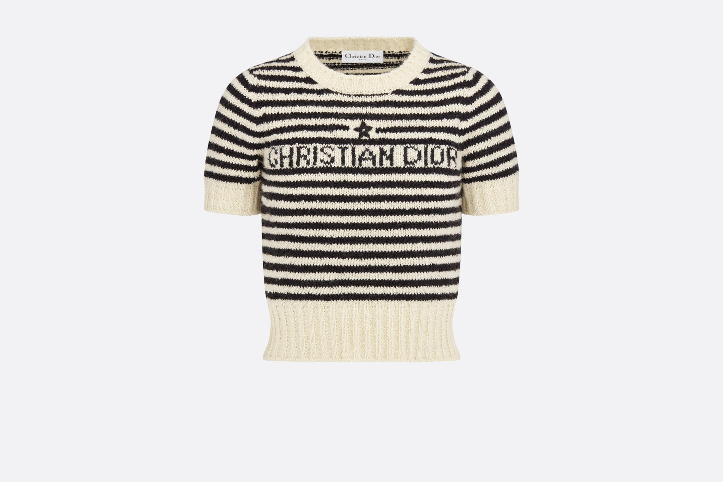 Dior Marinière Short-Sleeved Sweater • Ecru and Black Technical Cotton, Wool and Mohair Knit with Signature