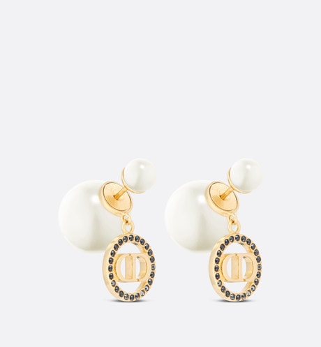Dior Tribales Earrings • Gold-Finish Metal with White Resin Pearls and Hematite-Colored Crystals