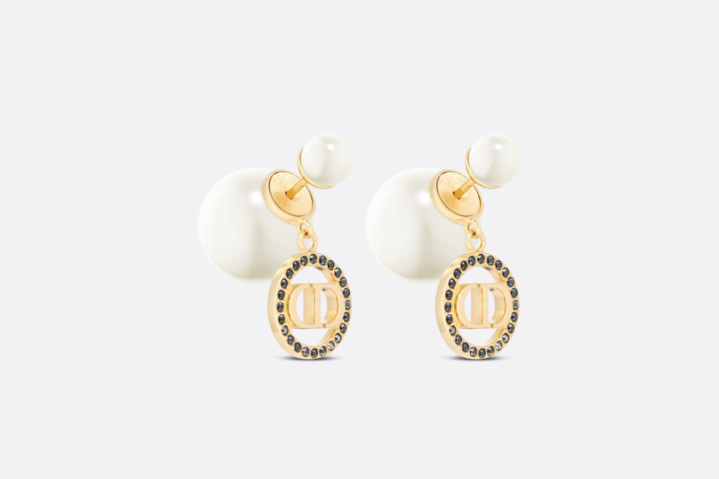 Dior Tribales Earrings • Gold-Finish Metal with White Resin Pearls and Hematite-Colored Crystals