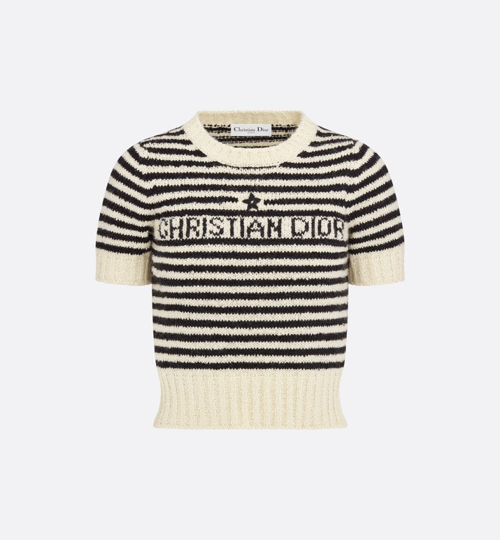 Dior Marinière Short-Sleeved Sweater • Ecru and Black Technical Cotton, Wool and Mohair Knit with Signature