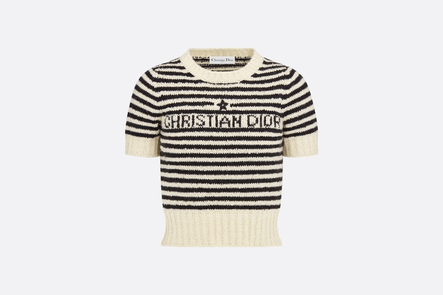 Dior Marinière Short-Sleeved Sweater • Ecru and Black Technical Cotton, Wool and Mohair Knit with Signature