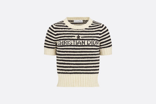 Dior Marinière Short-Sleeved Sweater • Ecru and Black Technical Cotton, Wool and Mohair Knit with Signature