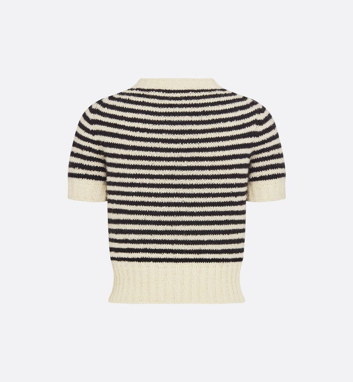 Dior Marinière Short-Sleeved Sweater • Ecru and Black Technical Cotton, Wool and Mohair Knit with Signature