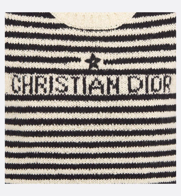Dior Marinière Short-Sleeved Sweater • Ecru and Black Technical Cotton, Wool and Mohair Knit with Signature