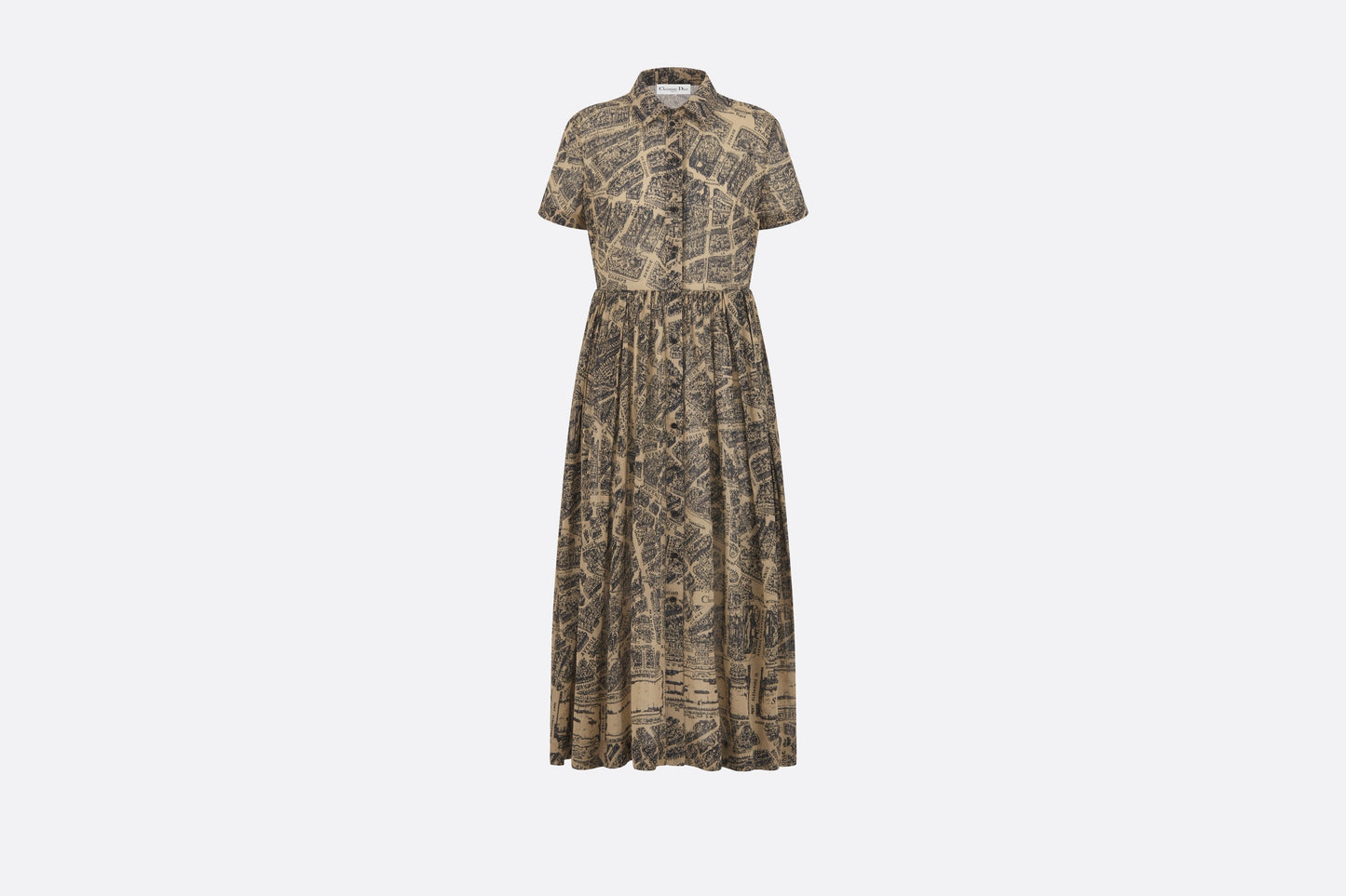 Mid-Length Shirt Dress • Beige and Black Cotton Voile with Plan de Paris Motif