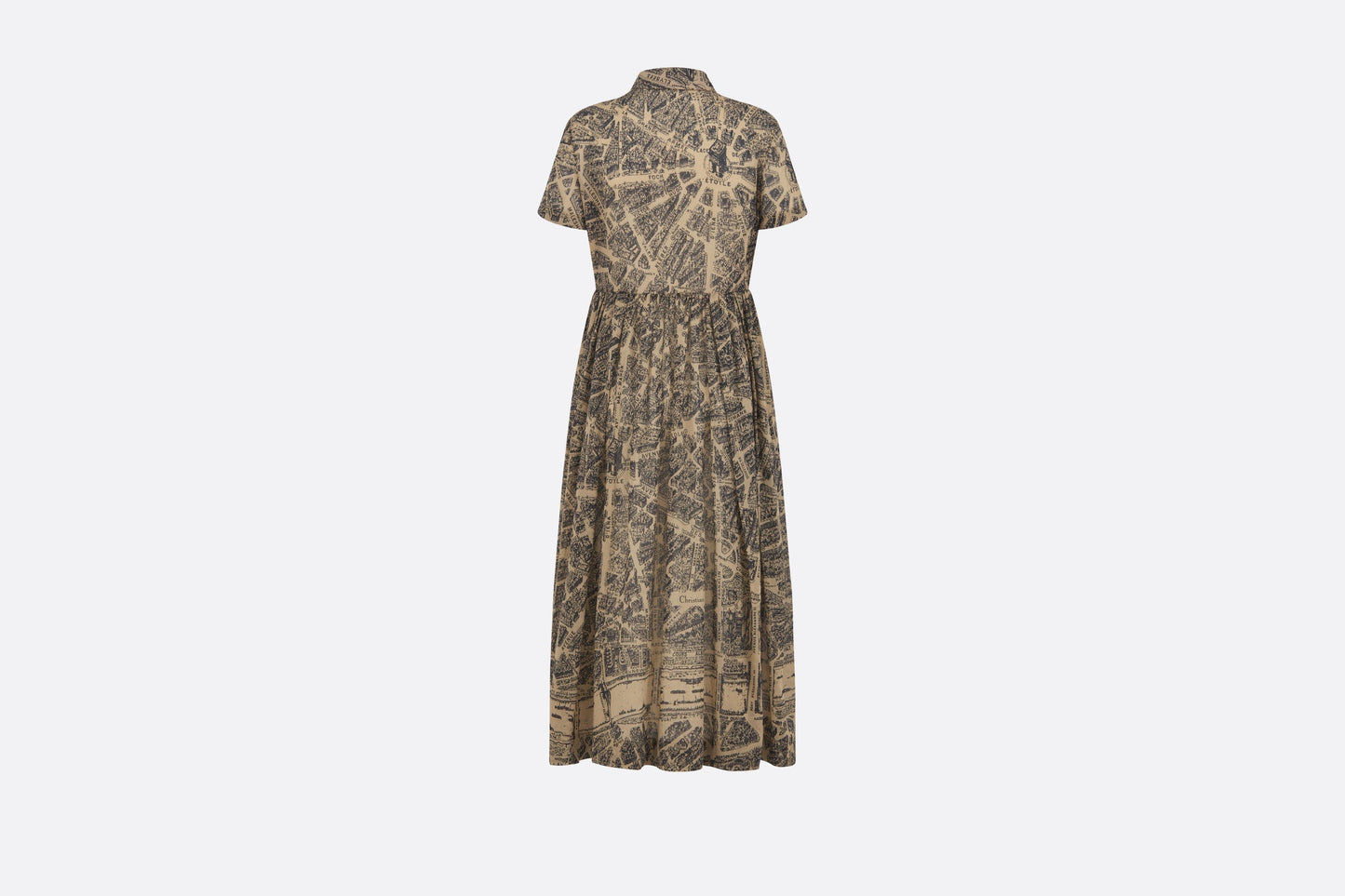 Mid-Length Shirt Dress • Beige and Black Cotton Voile with Plan de Paris Motif