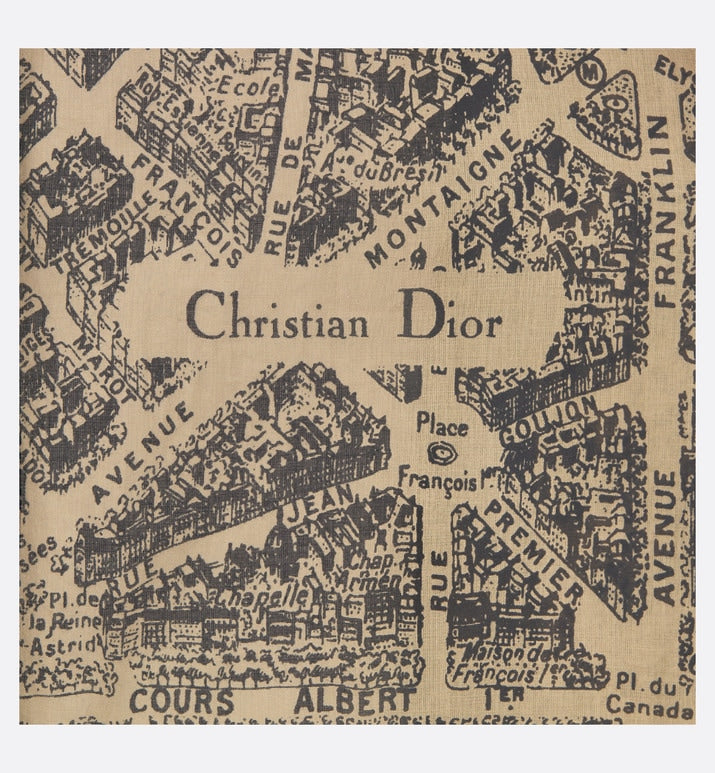 Mid-Length Shirt Dress • Beige and Black Cotton Voile with Plan de Paris Motif