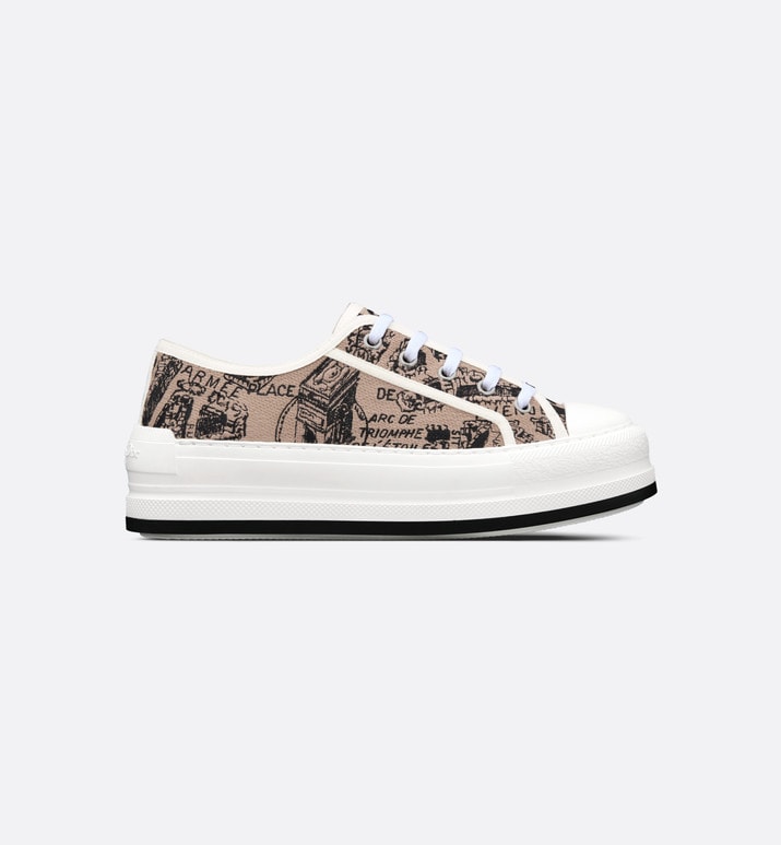 Walk'n'Dior Platform Sneaker • Beige and Black Cotton Embroidered with Plan de Paris Motif