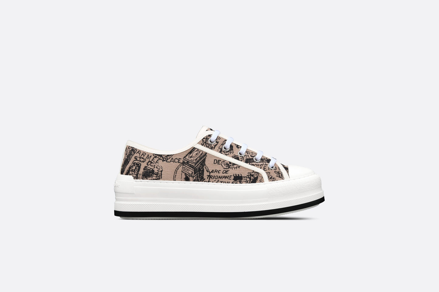 Walk'n'Dior Platform Sneaker • Beige and Black Cotton Embroidered with Plan de Paris Motif
