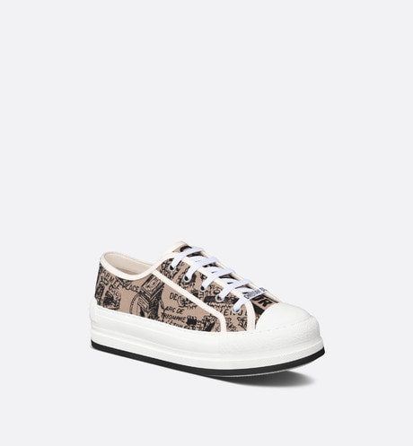 Walk'n'Dior Platform Sneaker • Beige and Black Cotton Embroidered with Plan de Paris Motif