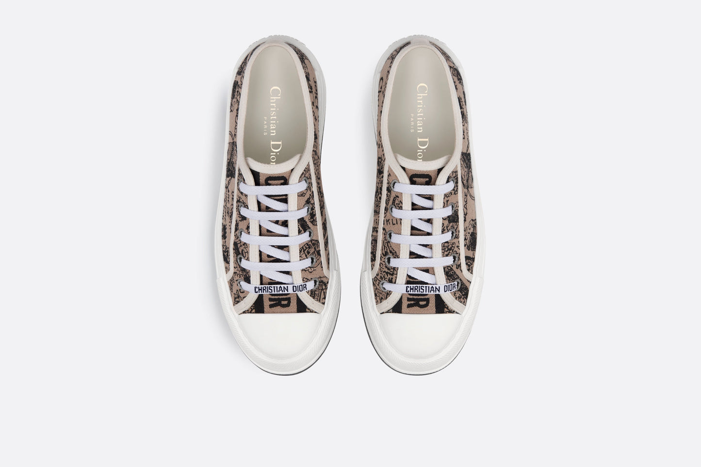 Walk'n'Dior Platform Sneaker • Beige and Black Cotton Embroidered with Plan de Paris Motif