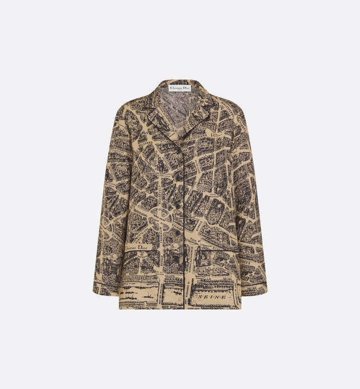 Dior Chez Moi Shirt • Beige and Black Silk Twill with Plan de Paris Motif