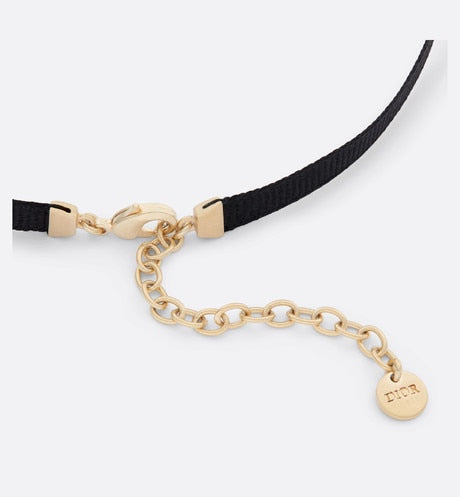 Plan de Paris Choker • Gold-Finish Metal with Black Grosgrain and White Resin Pearls