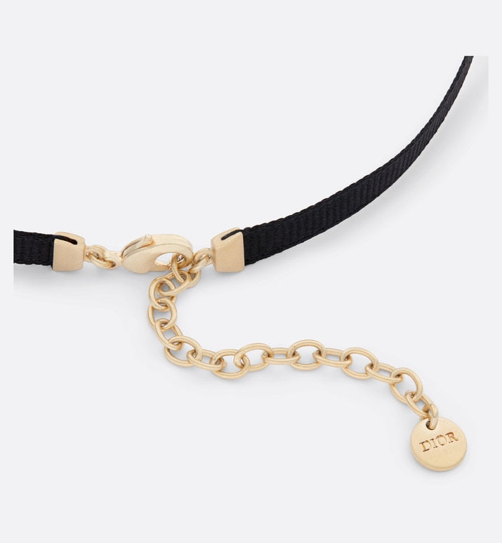Plan de Paris Choker • Gold-Finish Metal with Black Grosgrain and White Resin Pearls