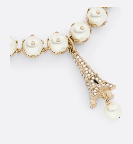 Plan de Paris Choker • Gold-Finish Metal with Black Grosgrain and White Resin Pearls