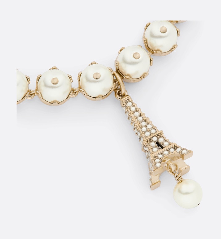 Plan de Paris Choker • Gold-Finish Metal with Black Grosgrain and White Resin Pearls