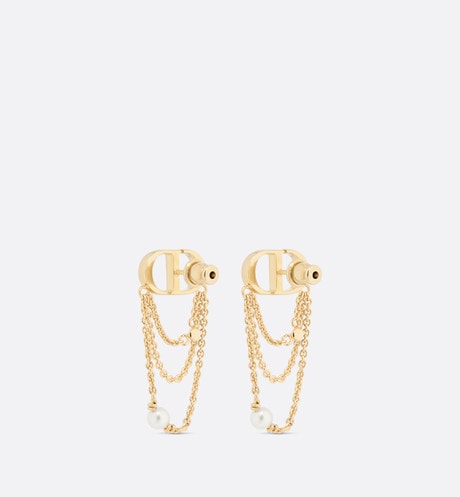 Petit CD Earrings • Gold-Finish Metal with White Resin Pearls and Silver-Tone Crystals