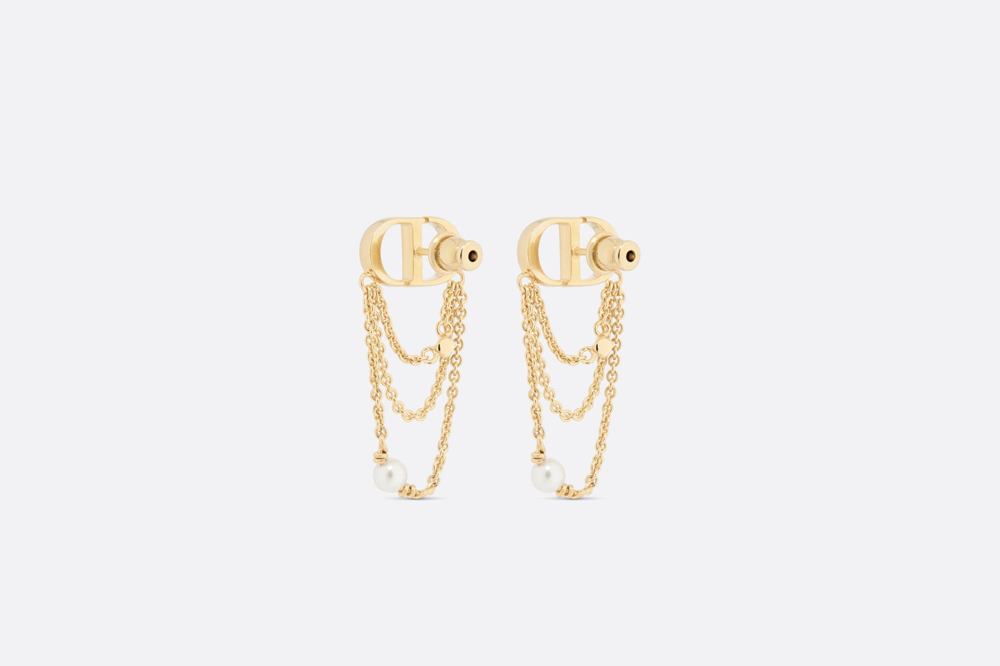 Petit CD Earrings • Gold-Finish Metal with White Resin Pearls and Silver-Tone Crystals