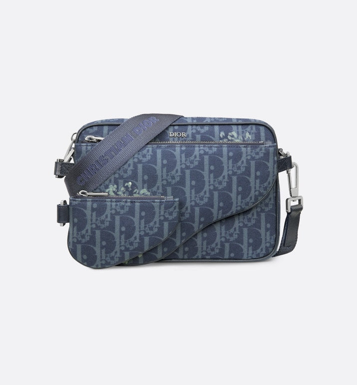 DIOR TEARS Saddle Triple Pouch • Denim Blue Dior Oblique and Peace Sign Dior Tears