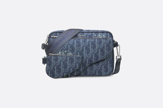 DIOR TEARS Saddle Triple Pouch • Denim Blue Dior Oblique and Peace Sign Dior Tears