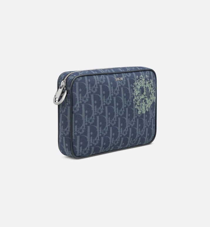 DIOR TEARS Saddle Triple Pouch • Denim Blue Dior Oblique and Peace Sign Dior Tears