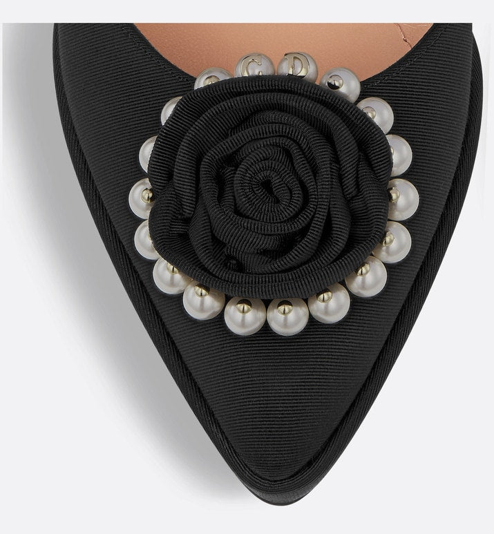 Dior Rose Pump • Black Grosgrain and White Resin Pearls