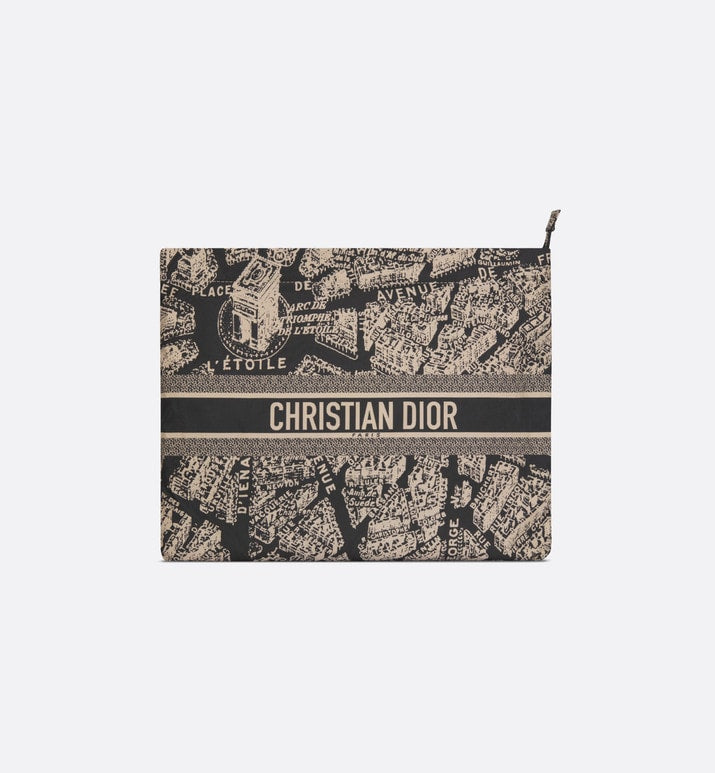 DiorTravel Zipped Pouch • Black and Beige Technical Fabric with Plan de Paris Motif