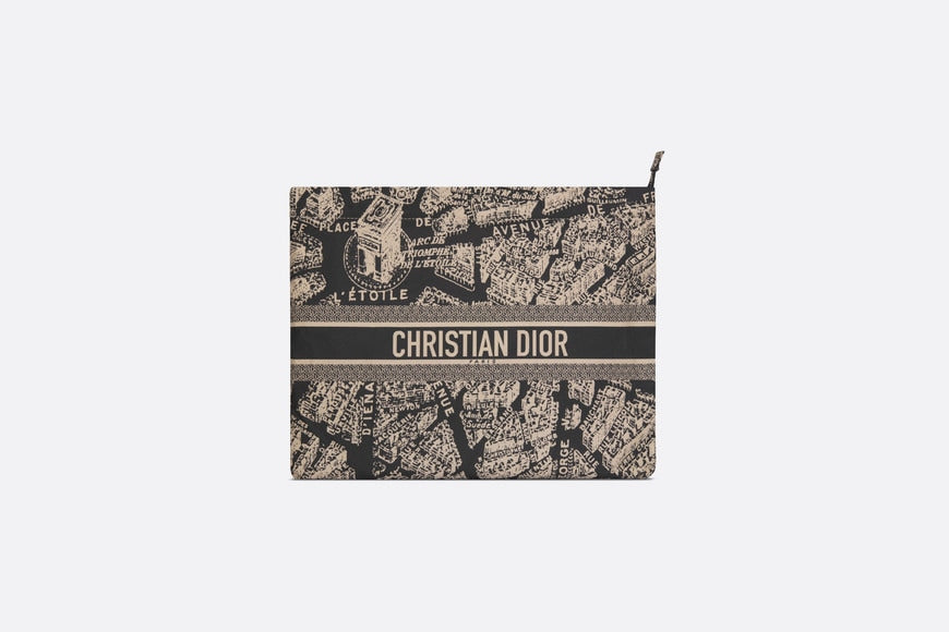 DiorTravel Zipped Pouch • Black and Beige Technical Fabric with Plan de Paris Motif