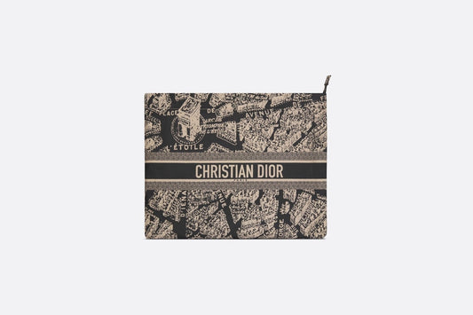 DiorTravel Zipped Pouch • Black and Beige Technical Fabric with Plan de Paris Motif