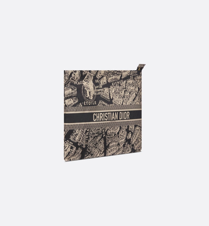 DiorTravel Zipped Pouch • Black and Beige Technical Fabric with Plan de Paris Motif