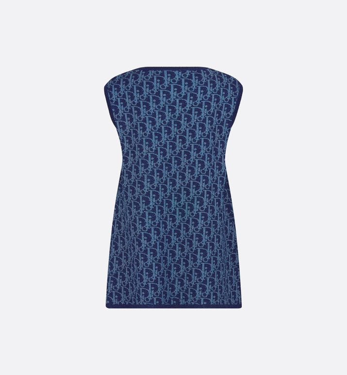 Kid's A-Line Dress • Light Blue and Blue Dior Oblique Jacquard Knit Blend with Metallic Thread