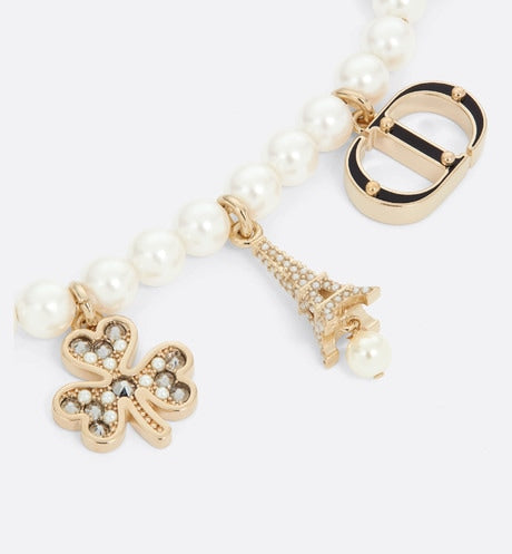 Plan de Paris Bag Jewelry • Gold-Finish Metal with White Resin Pearls and Silver-Tone Crystals