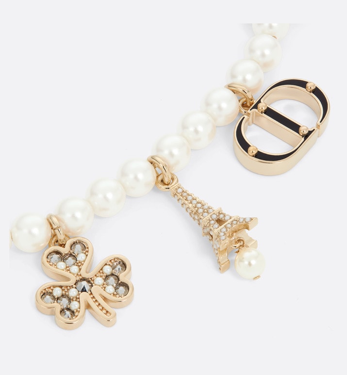 Plan de Paris Bag Jewelry • Gold-Finish Metal with White Resin Pearls and Silver-Tone Crystals