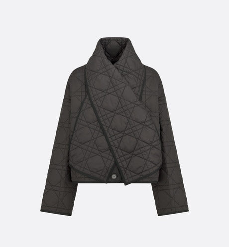Macrocannage Peacoat with Criss Cross Collar • Black Quilted Technical Taffeta